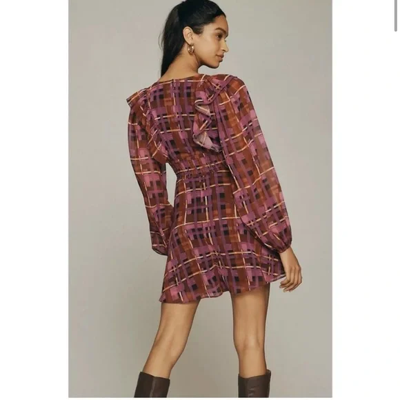 NWT Anthropologie hutch flowy romper size S v neck purple geometric - Picture 2 of 8